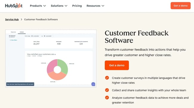 the hubspot customer feedback software landing page
